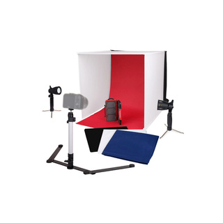 Ministudio med belysningstält 60 cm, lampor, kamerastativ och bakgrunder